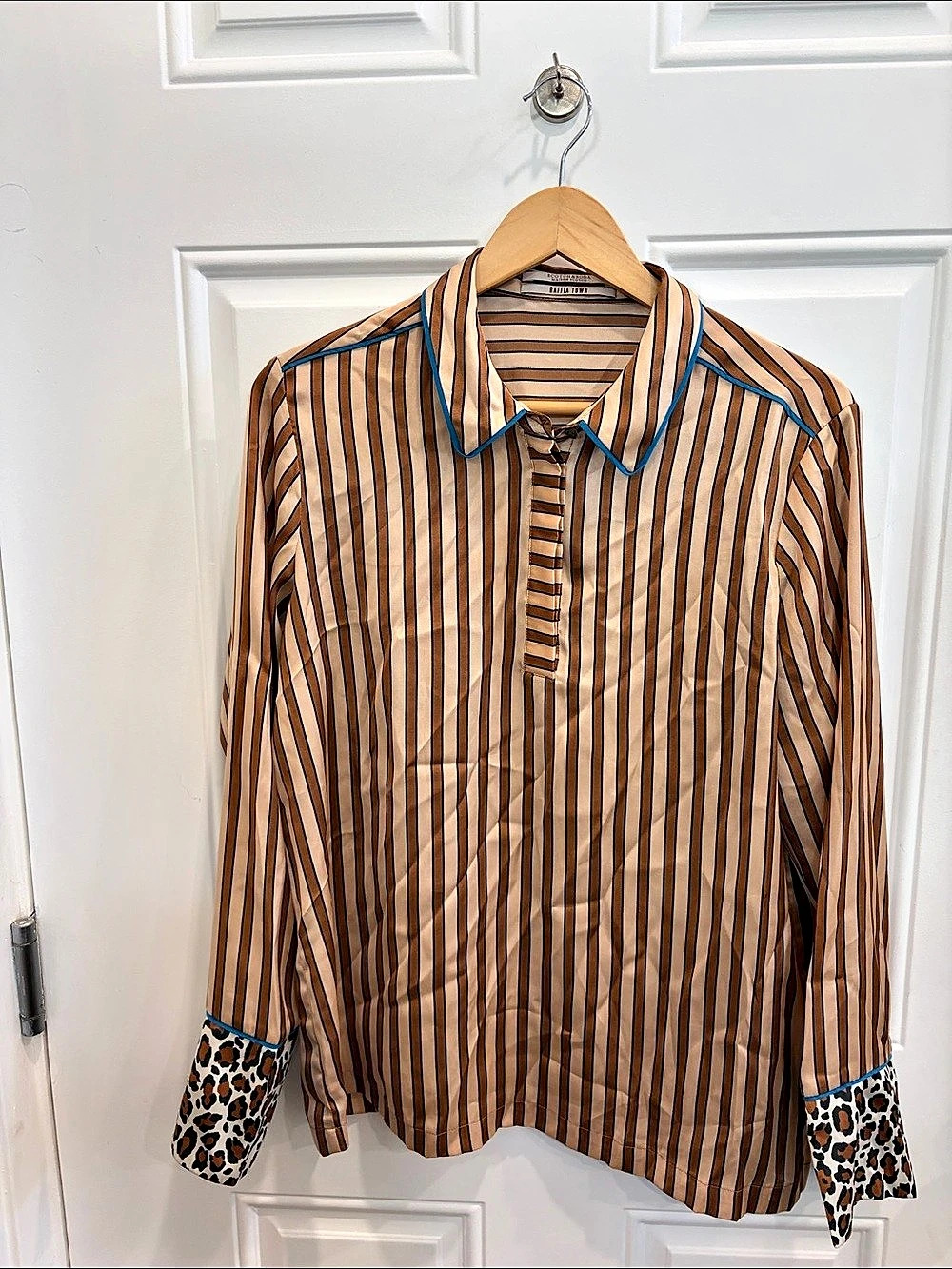 Scotch & Soda Raffia Town Striped Button Down in Brown & Cream Size Small